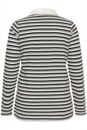 Kaffe Curve Miana Long Sleeve Polo Chalk with Black Stripe - Pikéskjorter - 