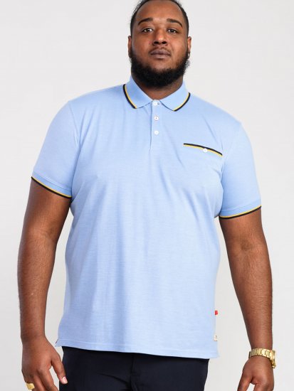 D555 Talbot Pique with Jacquard Collar Polo Shirt Blue - Polo- & piqueskjorter - Poloskjorte i store størrelser - 2XL-8XL