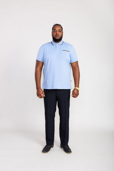 D555 Talbot Pique with Jacquard Collar Polo Shirt Blue - Polo- & piqueskjorter - Poloskjorte i store størrelser - 2XL-8XL