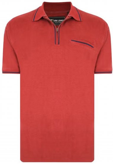 Kam Jeans 5449 Short Sleeve with Zipper Polo Shirt Red - Polo- & piqueskjorter - Poloskjorte i store størrelser - 2XL-8XL