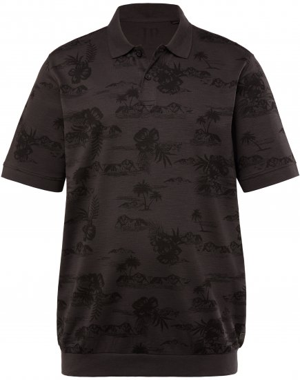 JP1880 Pique with All-over Print Polo Shirt TALL Black - TALL piqueskjorter - TALL poloskjorter med ekstra lengde