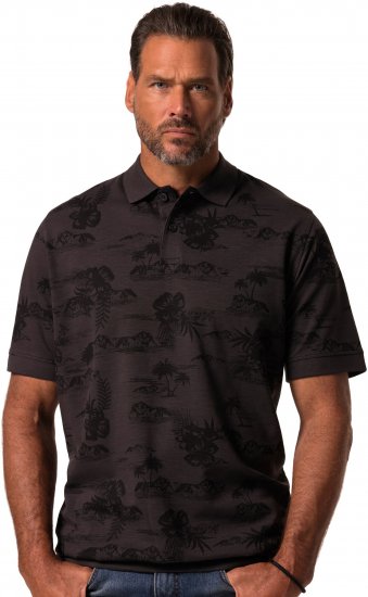 JP1880 Pique with All-over Print Polo Shirt TALL Black - TALL piqueskjorter - TALL poloskjorter med ekstra lengde