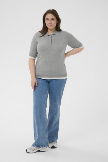 Kaffe Curve Lizzy Contrast Knitted Polo Grey Melange - Pikéskjorter - 