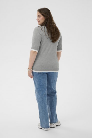 Kaffe Curve Lizzy Contrast Knitted Polo Grey Melange - Pikéskjorter - 