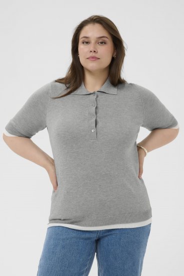 Kaffe Curve Lizzy Contrast Knitted Polo Grey Melange - Pikéskjorter - 