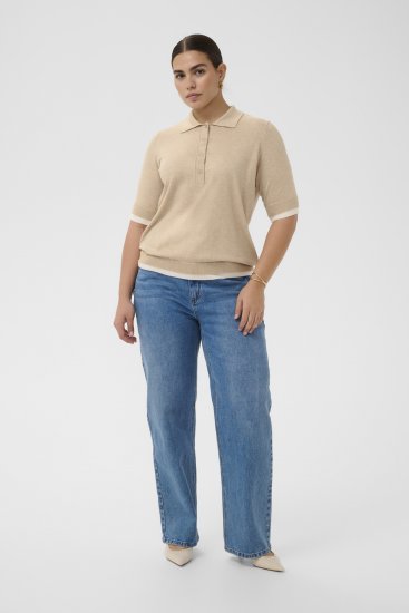 Kaffe Curve Lizzy Contrast Knitted Polo Feather Grey Melange - Pikéskjorter - 