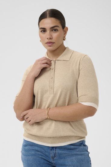 Kaffe Curve Lizzy Contrast Knitted Polo Feather Grey Melange - Pikéskjorter - 