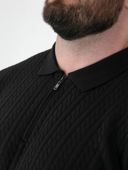 D555 Kennedy Cable Knitted Polo Black - Polo- & piqueskjorter - Poloskjorte i store størrelser - 2XL-8XL