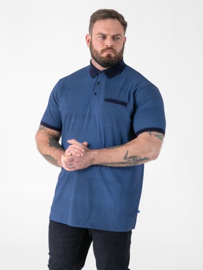 D555 Murray Printed Jacquard Collar & Cuff Short Sleeve Polo Blue - Polo- & piqueskjorter - Poloskjorte i store størrelser - 2XL-8XL