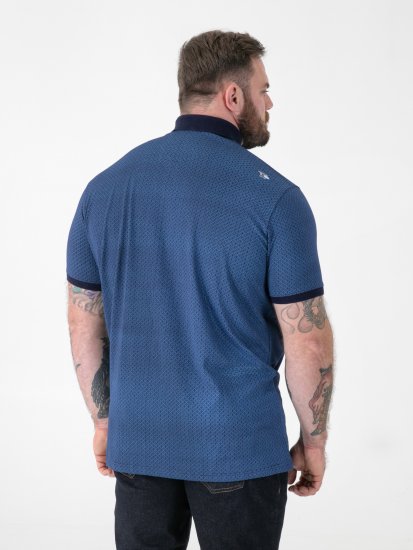 D555 Murray Printed Jacquard Collar & Cuff Short Sleeve Polo Blue - Polo- & piqueskjorter - Poloskjorte i store størrelser - 2XL-8XL