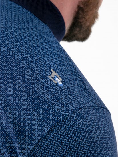 D555 Murray Printed Jacquard Collar & Cuff Short Sleeve Polo Blue - Polo- & piqueskjorter - Poloskjorte i store størrelser - 2XL-8XL