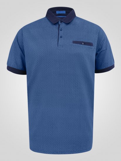 D555 Murray Printed Jacquard Collar & Cuff Short Sleeve Polo Blue - Polo- & piqueskjorter - Poloskjorte i store størrelser - 2XL-8XL