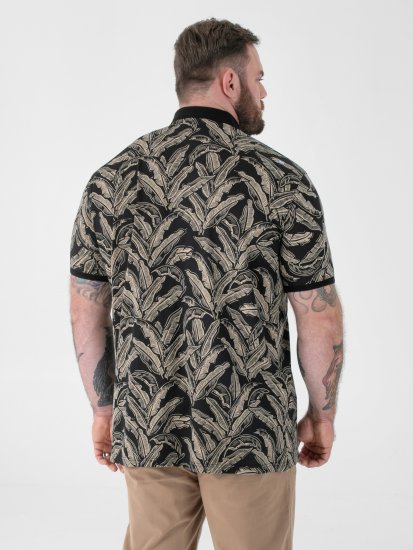 D555 Palmer Leaf Printed Jacquard Collar & Cuff Chest Pocket Polo Black - Polo- & piqueskjorter - Poloskjorte i store størrelser - 2XL-8XL