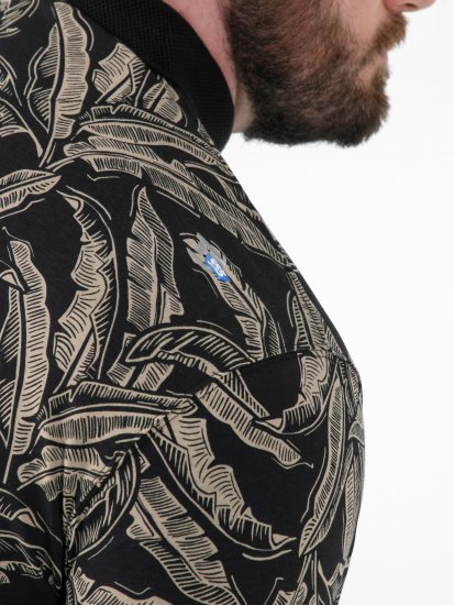D555 Palmer Leaf Printed Jacquard Collar & Cuff Chest Pocket Polo Black - Polo- & piqueskjorter - Poloskjorte i store størrelser - 2XL-8XL