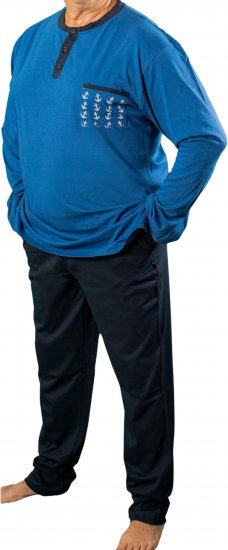 20 Nodi Maestrale Pajamas with Long Pants in Combed Cotton Jersey Blue - Pyjamas/Loungewear - Pyjamas Herre Store Størrelser