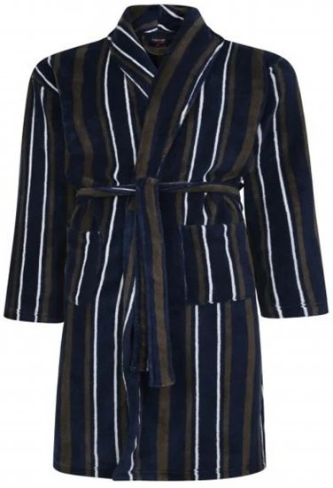 Espionage PJ149 Striped Fleece Gown Navy/Charcoal - Badekåper/morgenkåper/håndklær - Badekåper/Morgenkåper for menn i store størrelser