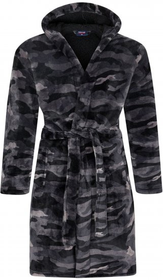 Espionage PJ159 Camo Fleece Gown Black/Grey - Badekåper/morgenkåper/håndklær - Badekåper/Morgenkåper for menn i store størrelser