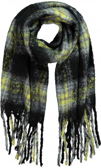 Ulla Popken Plaid Long Fringe Scarf Yellow Green - Tilbehør - 