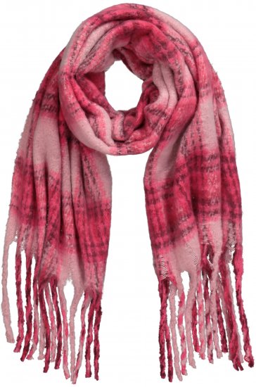Ulla Popken Plaid Long Fringe Scarf Aubergine - Tilbehør - 