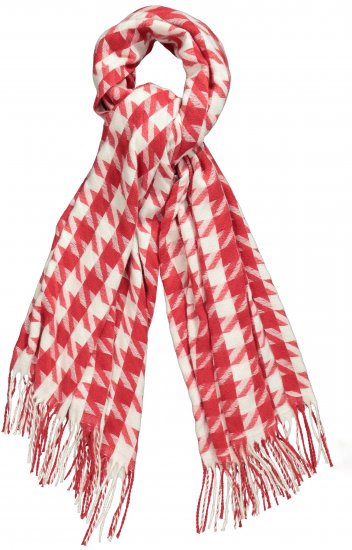 Ulla Popken Houndstooth Fringed Hem Scarf Salsa - Tilbehør - 