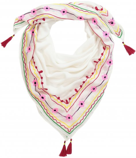 Ulla Popken Tassel Embroidery Scarf Snow White - Tilbehør - 