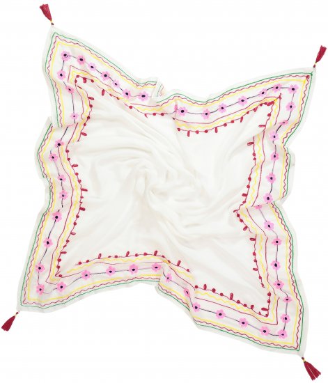 Ulla Popken Tassel Embroidery Scarf Snow White - Tilbehør - 