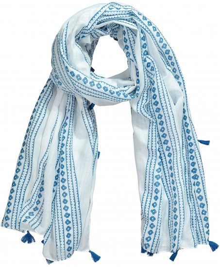 Ulla Popken Greek Stripe Tasseled Scarf Blue - Tilbehør - 