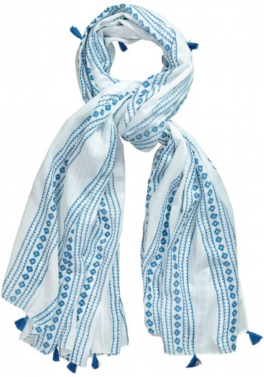 Ulla Popken Greek Stripe Tasseled Scarf Blue - Tilbehør - 