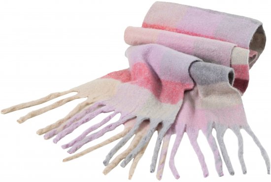 Ulla Popken Plaid Pastel Fringed Scarf Pink - Tilbehør - 