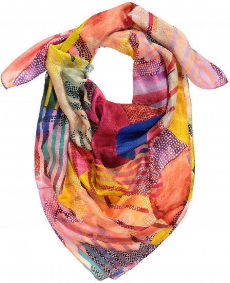 Ulla Popken Colorful Square Silk Scarf Rainbow - Tilbehør - 
