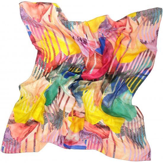 Ulla Popken Colorful Square Silk Scarf Rainbow - Tilbehør - 