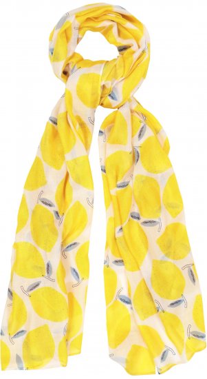 Ulla Popken Lemon Print Scarf Sun Yellow - Tilbehør - 
