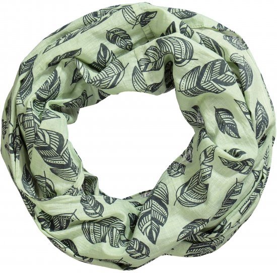 Ulla Popken Leaf Print Infinity Scarf Pistachio - Tilbehør - 