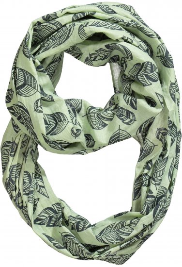 Ulla Popken Leaf Print Infinity Scarf Pistachio - Tilbehør - 