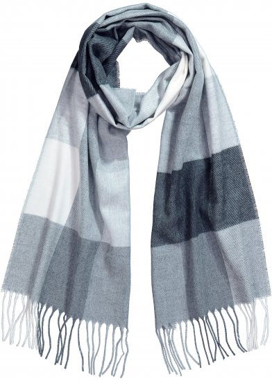 Ulla Popken Checked Fringed Hem Scarf Light Grey Melange - Tilbehør - 