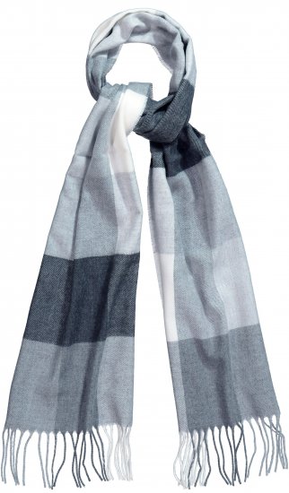 Ulla Popken Checked Fringed Hem Scarf Light Grey Melange - Tilbehør - 