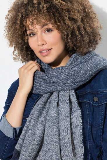 Ulla Popken Fringed Hem Knit Scarf Deep Aqua - Tilbehør - Skjerf til dame