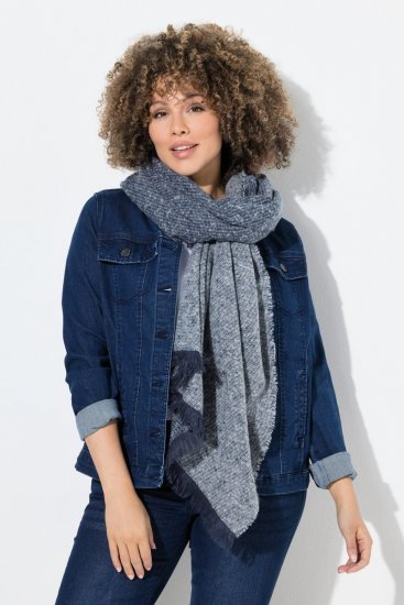 Ulla Popken Fringed Hem Knit Scarf Deep Aqua - Tilbehør - Skjerf til dame
