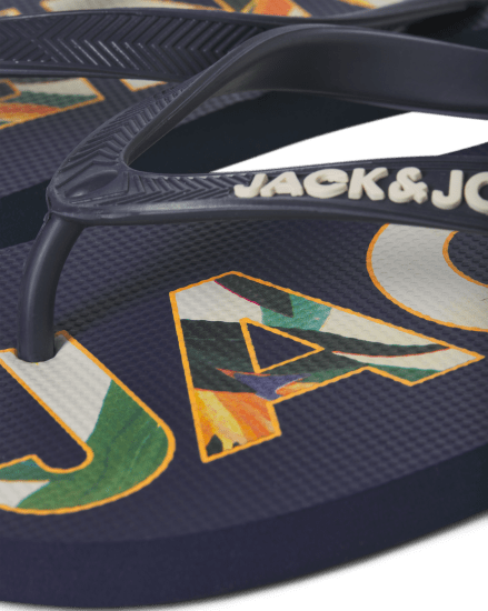 Jack & Jones Logo Palm Print Flip Flop Slippers Medieval Blue - Herresko 40-52 - 