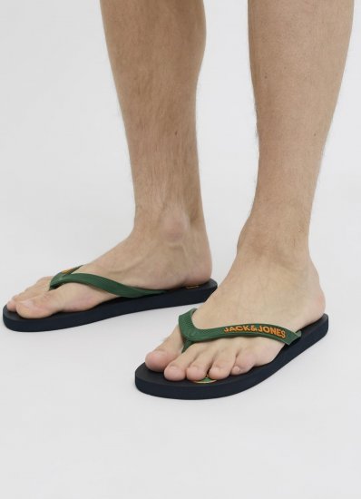 Jack & Jones Logo Palm Print Flip Flop Slippers Navy Blazer/Verdant Green - Herresko 40-52 - Herresko i store størrelser