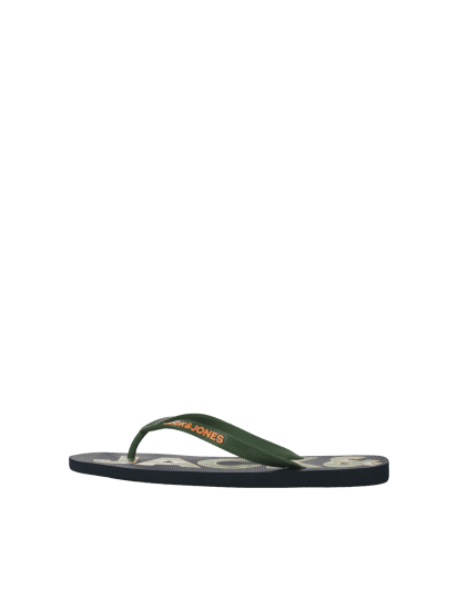 Jack & Jones Logo Palm Print Flip Flop Slippers Navy Blazer/Verdant Green - Herresko 40-52 - Herresko i store størrelser