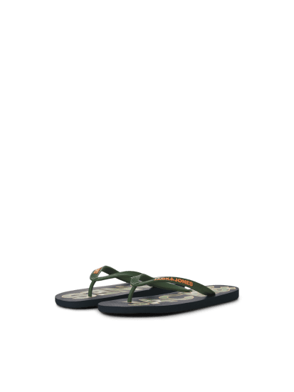 Jack & Jones Logo Palm Print Flip Flop Slippers Navy Blazer/Verdant Green - Herresko 40-52 - Herresko i store størrelser