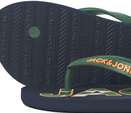 Jack & Jones Logo Palm Print Flip Flop Slippers Navy Blazer/Verdant Green - Herresko 40-52 - Herresko i store størrelser