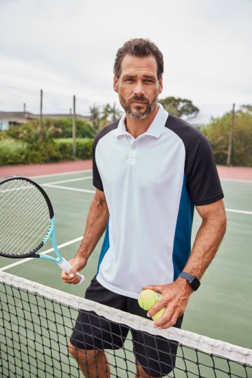 JP1880 FLEXNAMIC® QuickDry Tennis Polo Black-White-Blue - Sportsklær & turklær - Sportsklær till herre i store størrelser