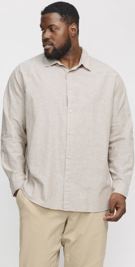 Jack & Jones Breeze Linen Blend Long Sleeve Shirt Crockery - Skjorter - Store skjorter - 2XL-8XL