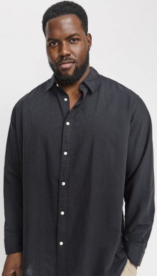 Jack & Jones Breeze Linen Blend Long Sleeve Shirt Black - Skjorter - Store skjorter - 2XL-8XL