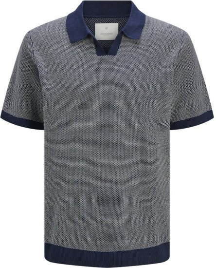 Jack & Jones Ceaston Knit Short Sleeve Sweater Grey/Blue - Gensere og hettegensere - Store hettegensere - 2XL-14XL