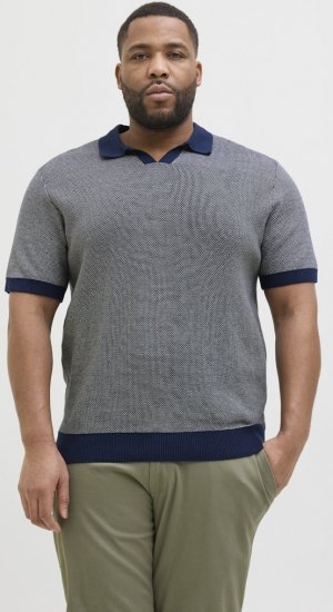 Jack & Jones Ceaston Knit Short Sleeve Sweater Grey/Blue - Gensere og hettegensere - Store hettegensere - 2XL-14XL