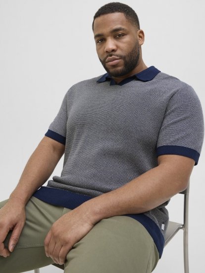 Jack & Jones Ceaston Knit Short Sleeve Sweater Grey/Blue - Gensere og hettegensere - Store hettegensere - 2XL-14XL