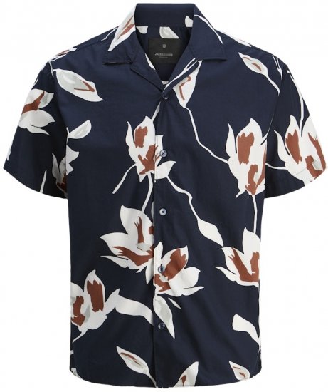 Jack & Jones Palermo Resort Print Short Sleeve Shirt Dark Blue - Skjorter - Store skjorter - 2XL-8XL